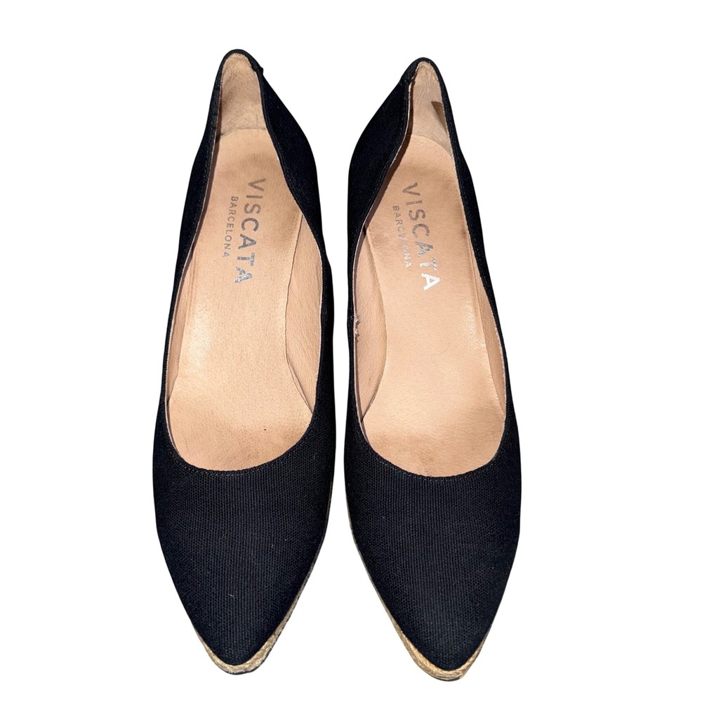 Viscata Barcelona Black Canvas Pointed Toe Wedge Espadrille Pumps Spain‎ Size 42